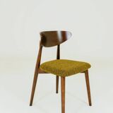 Set of 6 Modern Beech Wood Dining Chair, Yellow Bouclè, Dark Wood