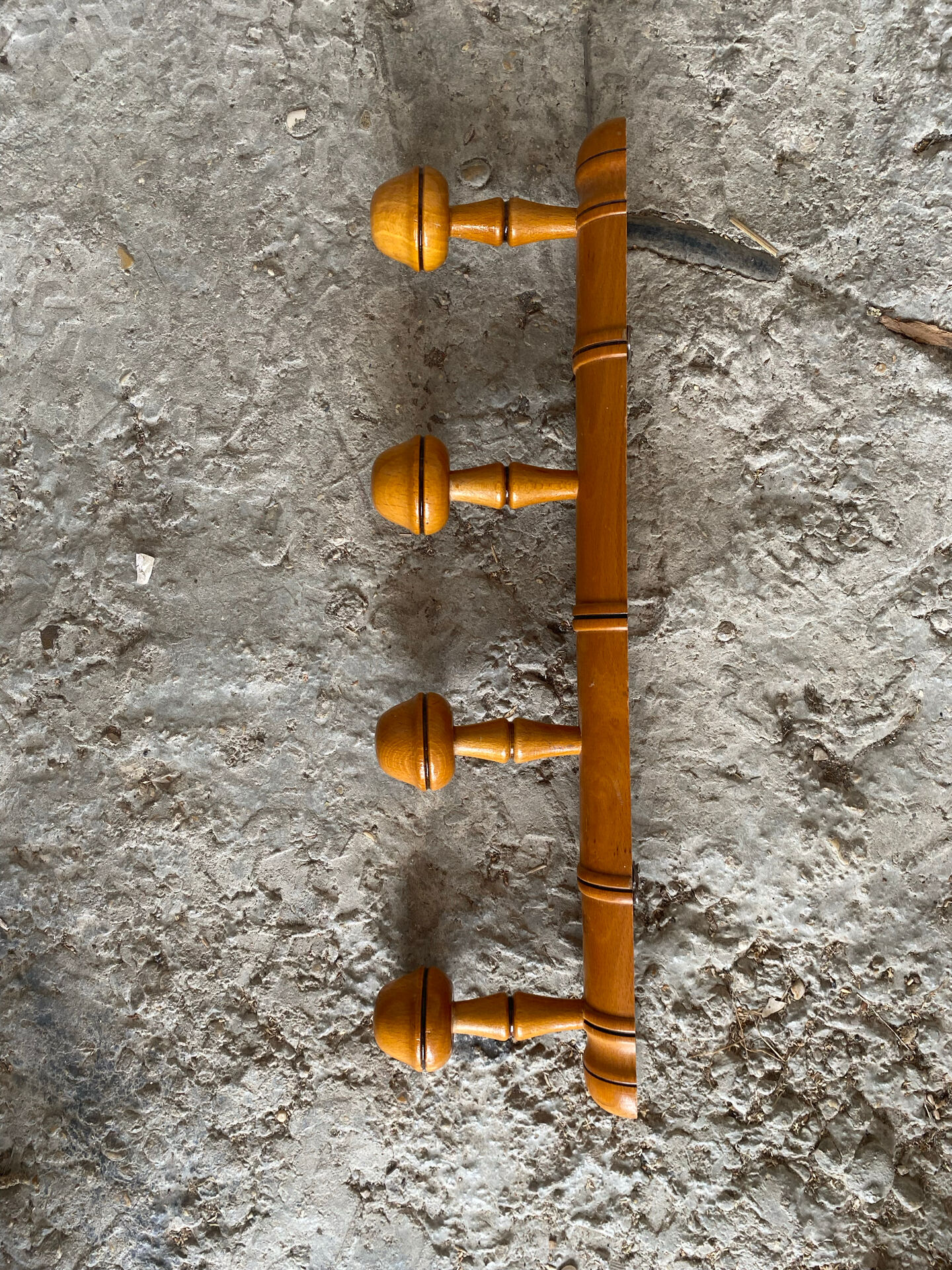 Vintage Bamboo Style Wall Coat Rack x4 Wooden Hanger #E430