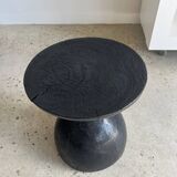 Solid wood (monoxyl) side table, organic shape, black color