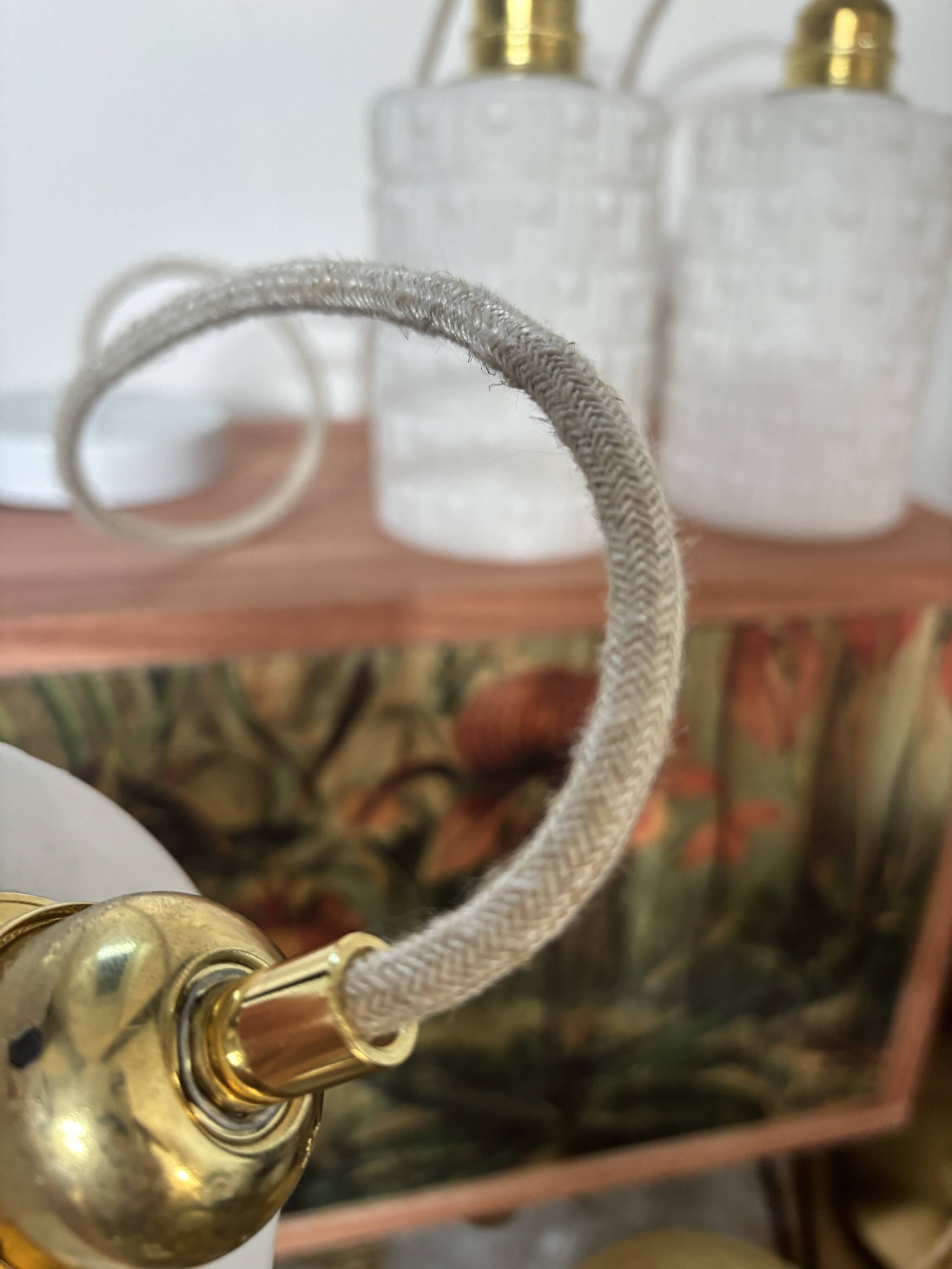 Set of three white Scandinavian opaline pendant lights