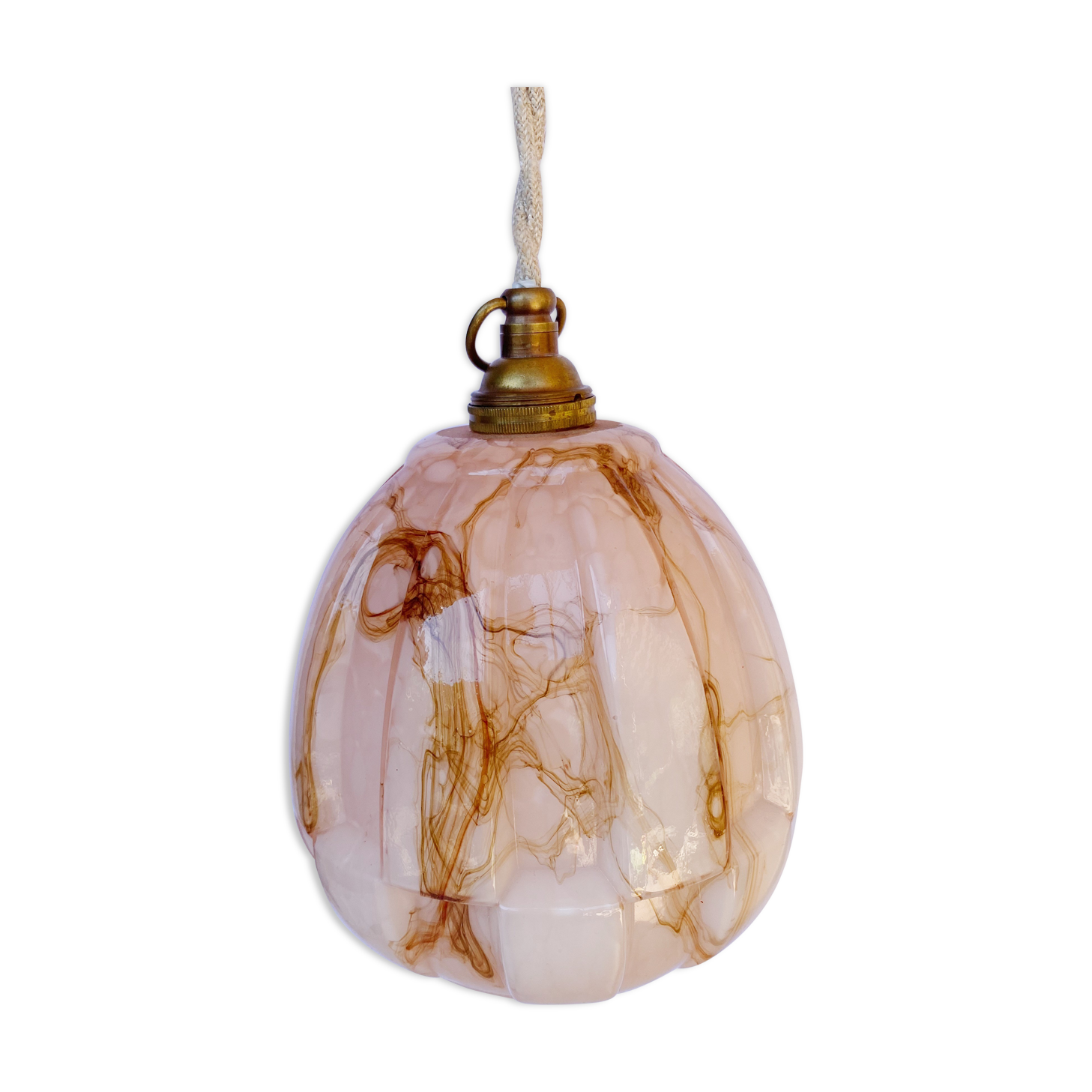 Art deco walking lamp in pink and amber marbled opaline
