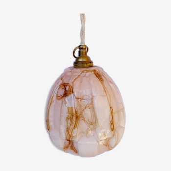 Art deco walking lamp in pink and amber marbled opaline