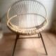 Fauteuil rotin - piétement acier noir - vintage