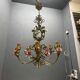 Italian Florentine Tole and Ceramic Flower Chandelier, 1950s