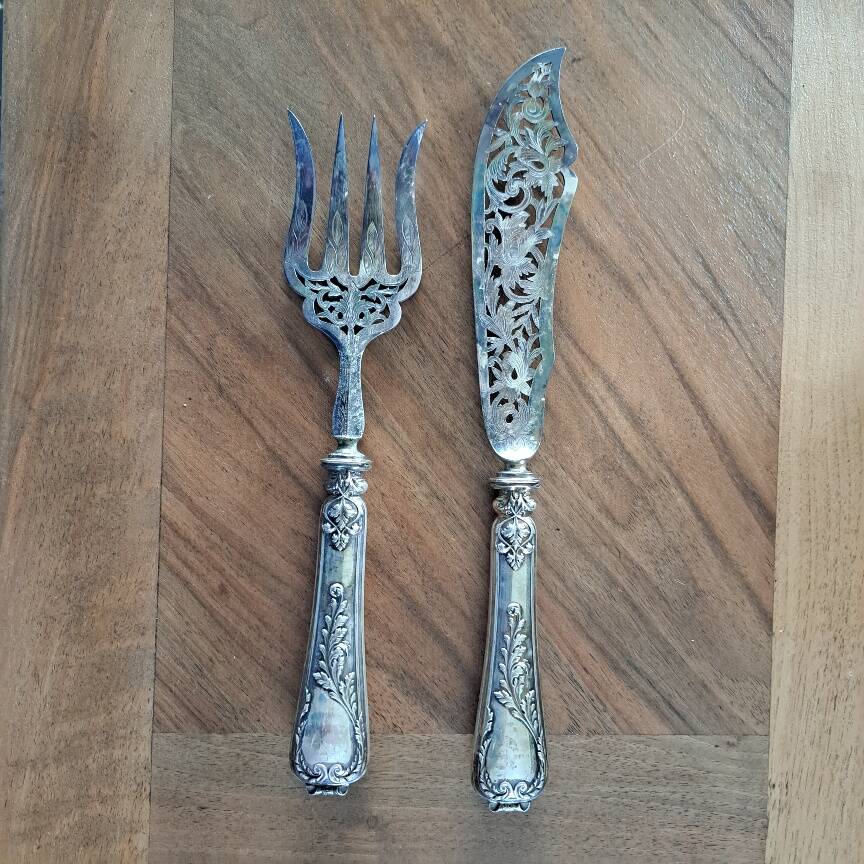 Couverts de service à poissons en argent massif 950°/°°