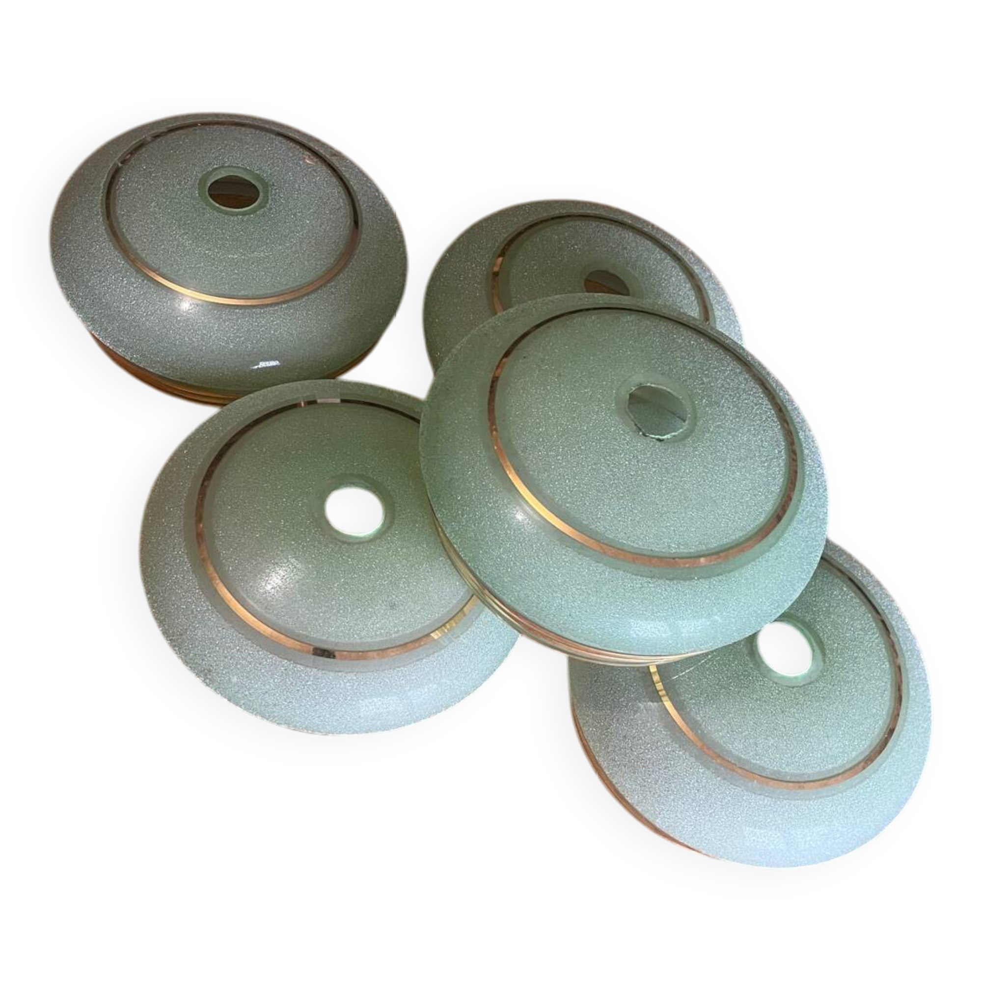 5 green and gold lamp glasses