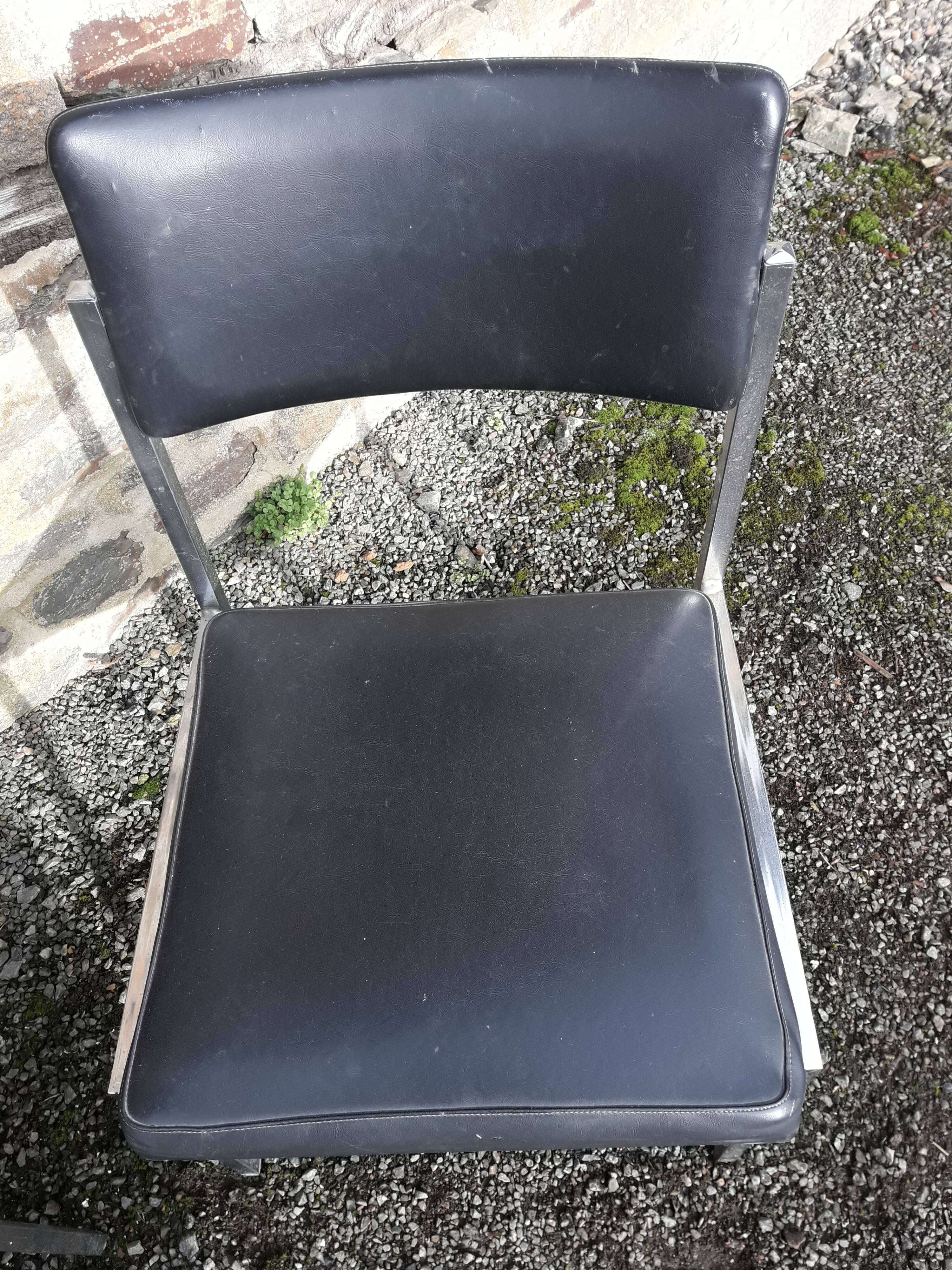 Pair of OEM Strafor 1960 leatherette chrome metal chairs