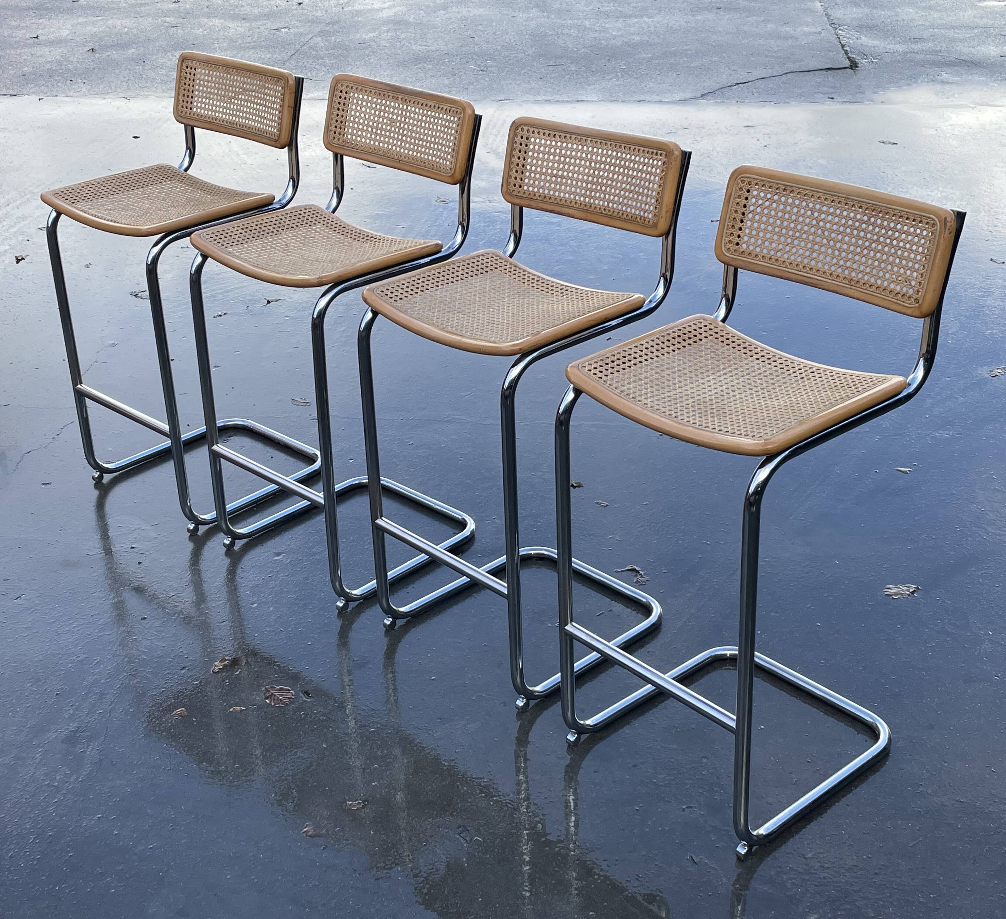 Vintage Cesca Design Bar Stools 80's design in chrome set of four