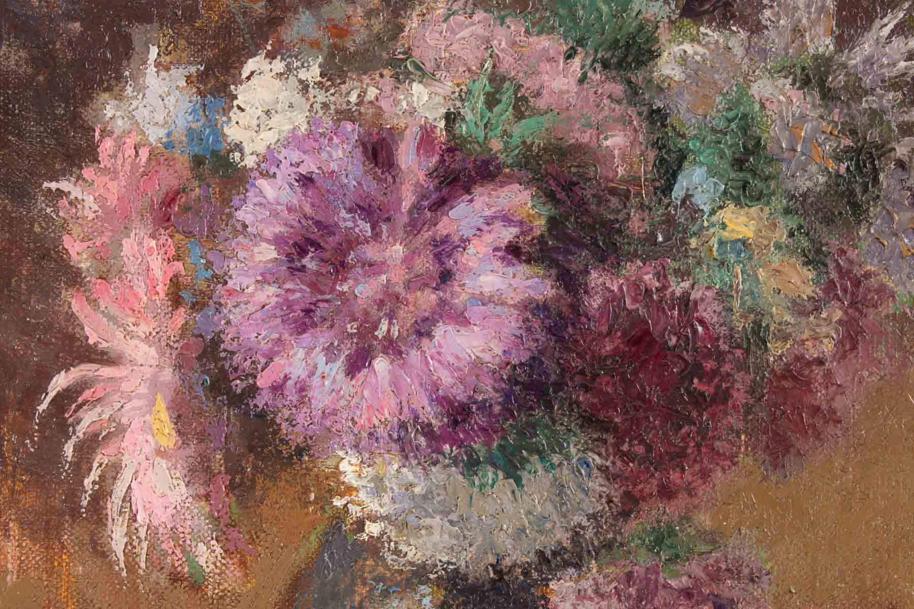 Small bouquet of flowers on entablature-signed J. Nebesov-dated 1935