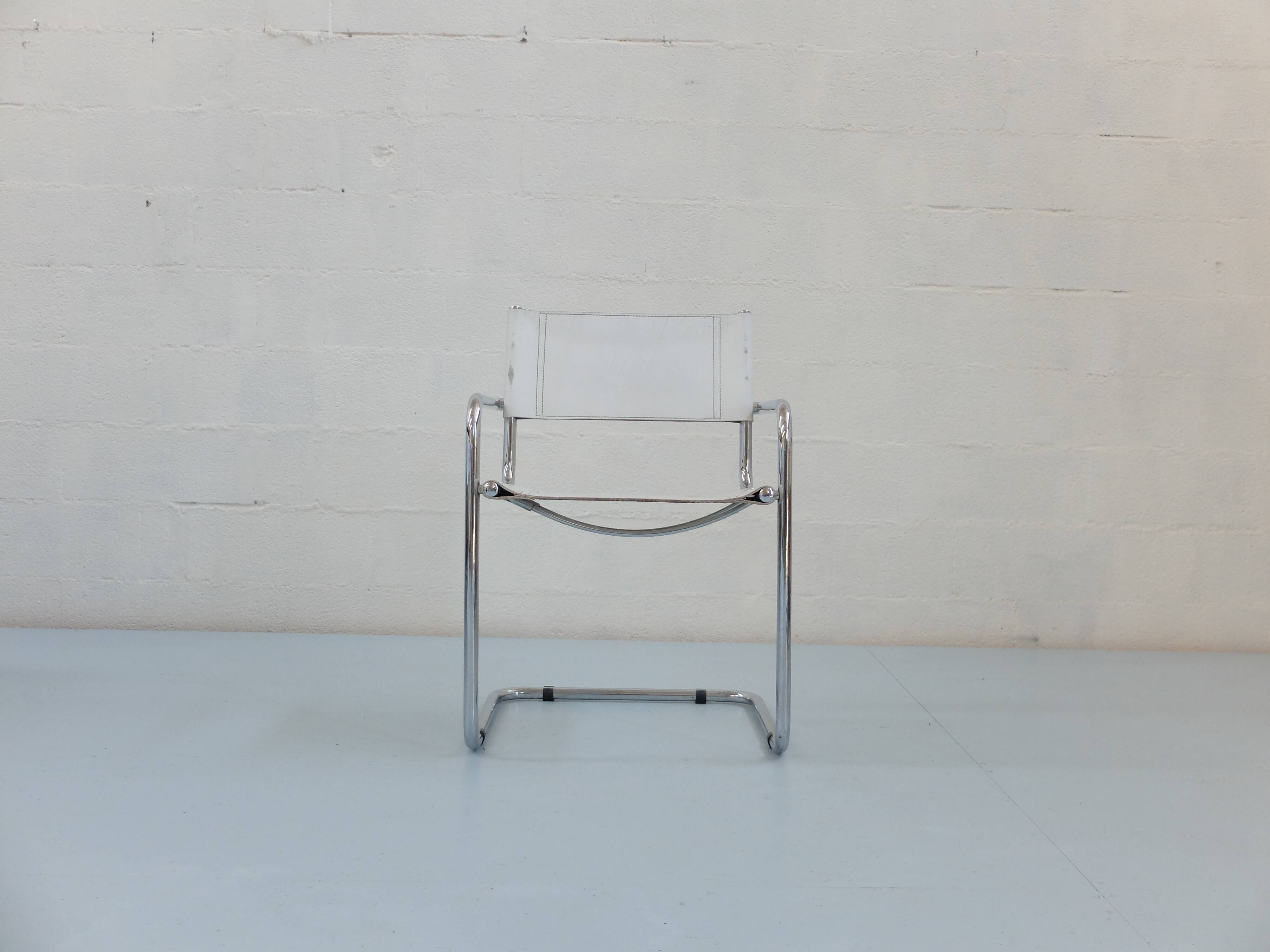 6 Fasem Italia chrome and white leather chairs