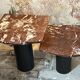 Table double plateau marbre bordeaux et pied acier