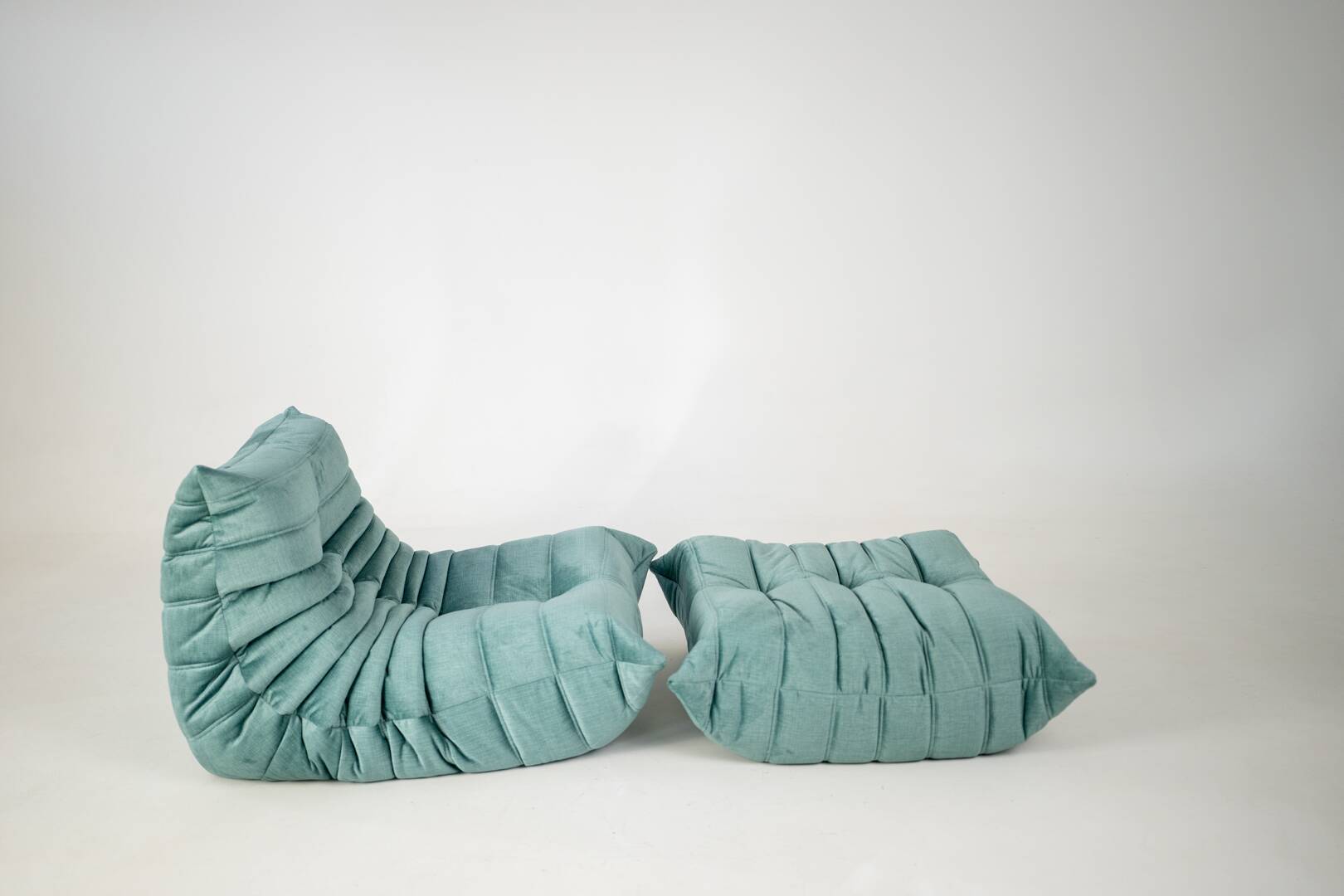 Togo set of armchair and pouf in mint velvet