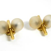 Pair of beautiful 60s Kaiser brass wall lamps with two golden glass spheres