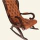 Rocking chair with footrest, wood and tufted leather