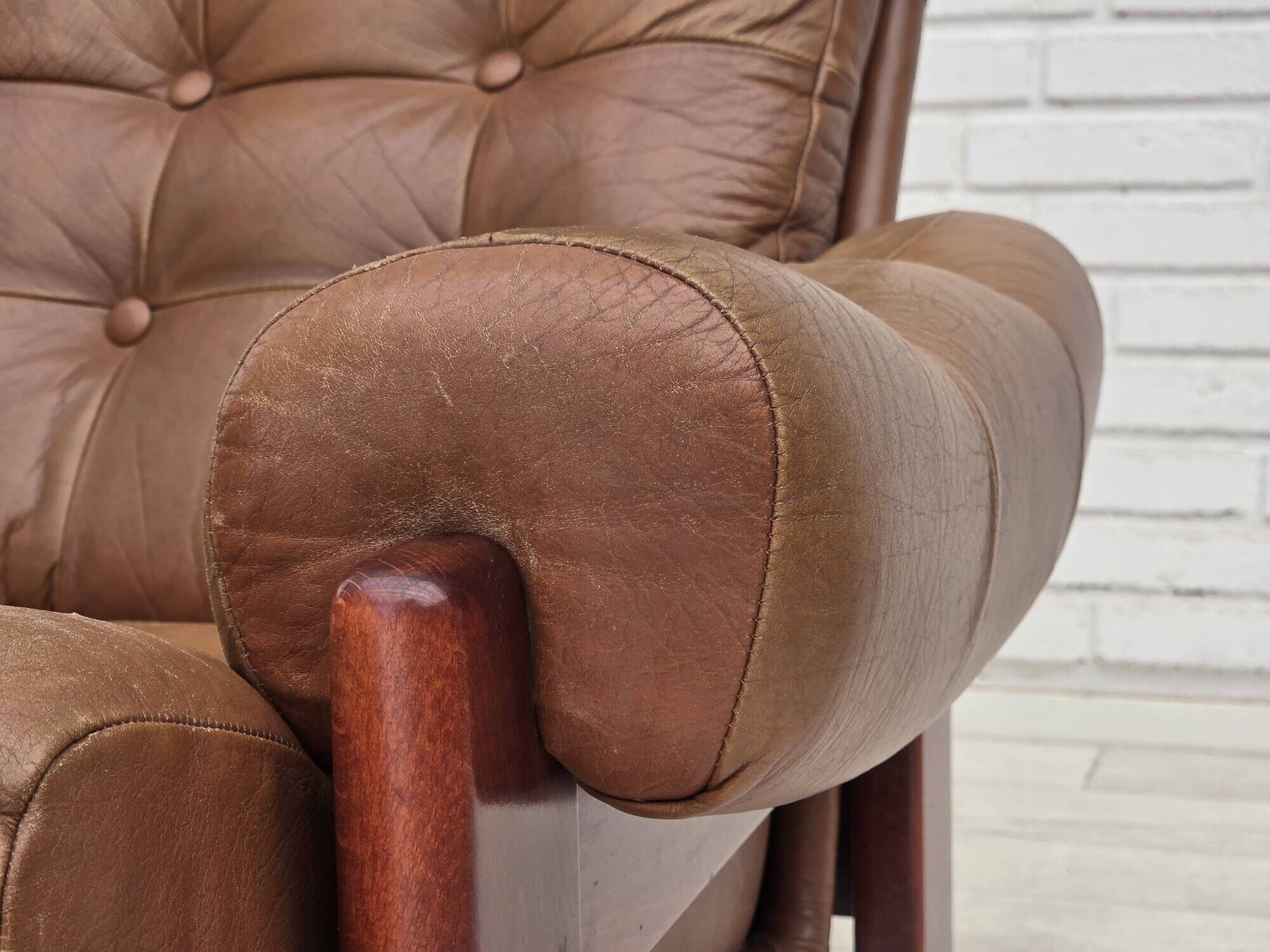 1970s, Swedish design, armchair with footstool, furniture leather.