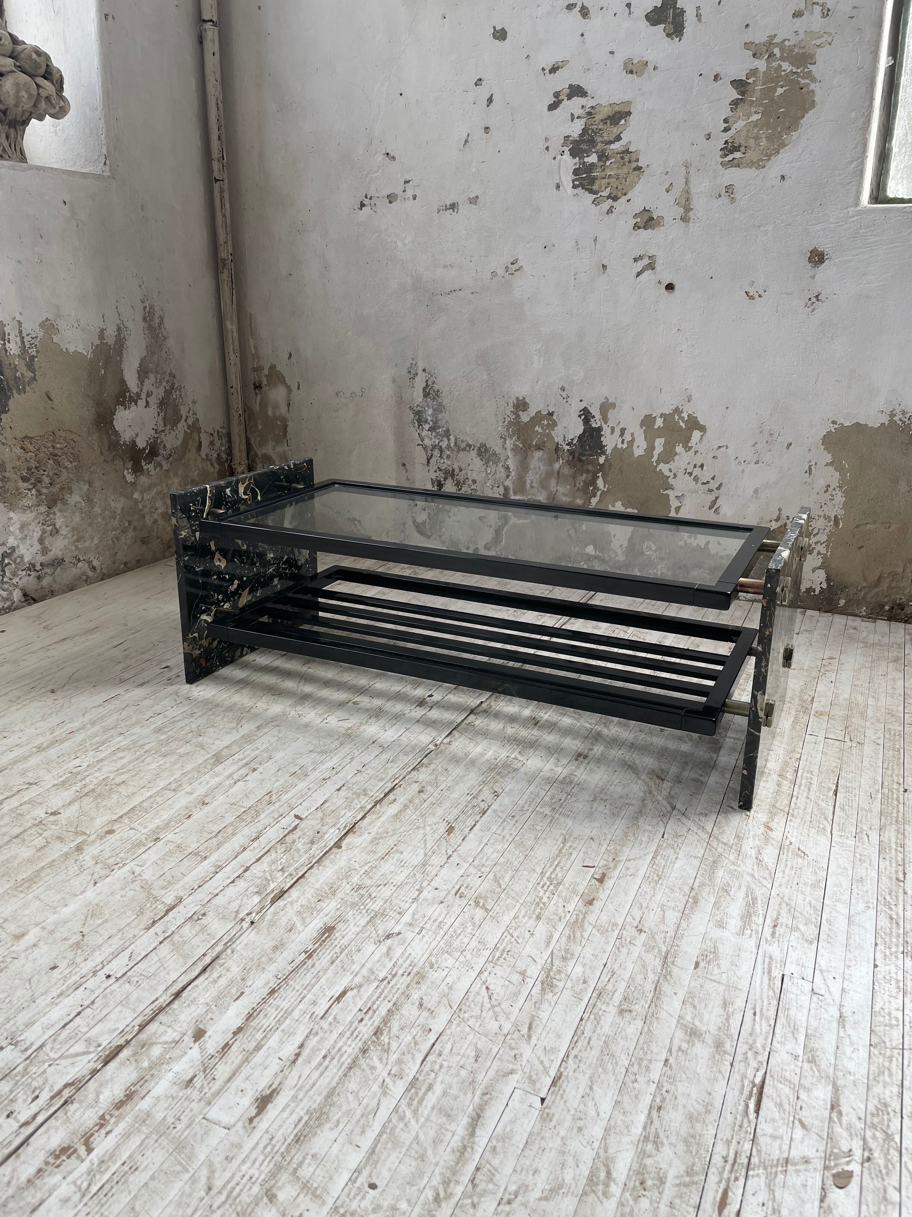 Coffee table year 80 Italian marble and glass