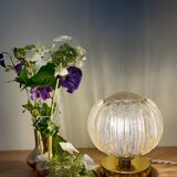 Vintage globe table lamp in half amber, half transparent molded glass