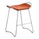 Contemporary bar stool in silver metal and natural tobacco leather.
