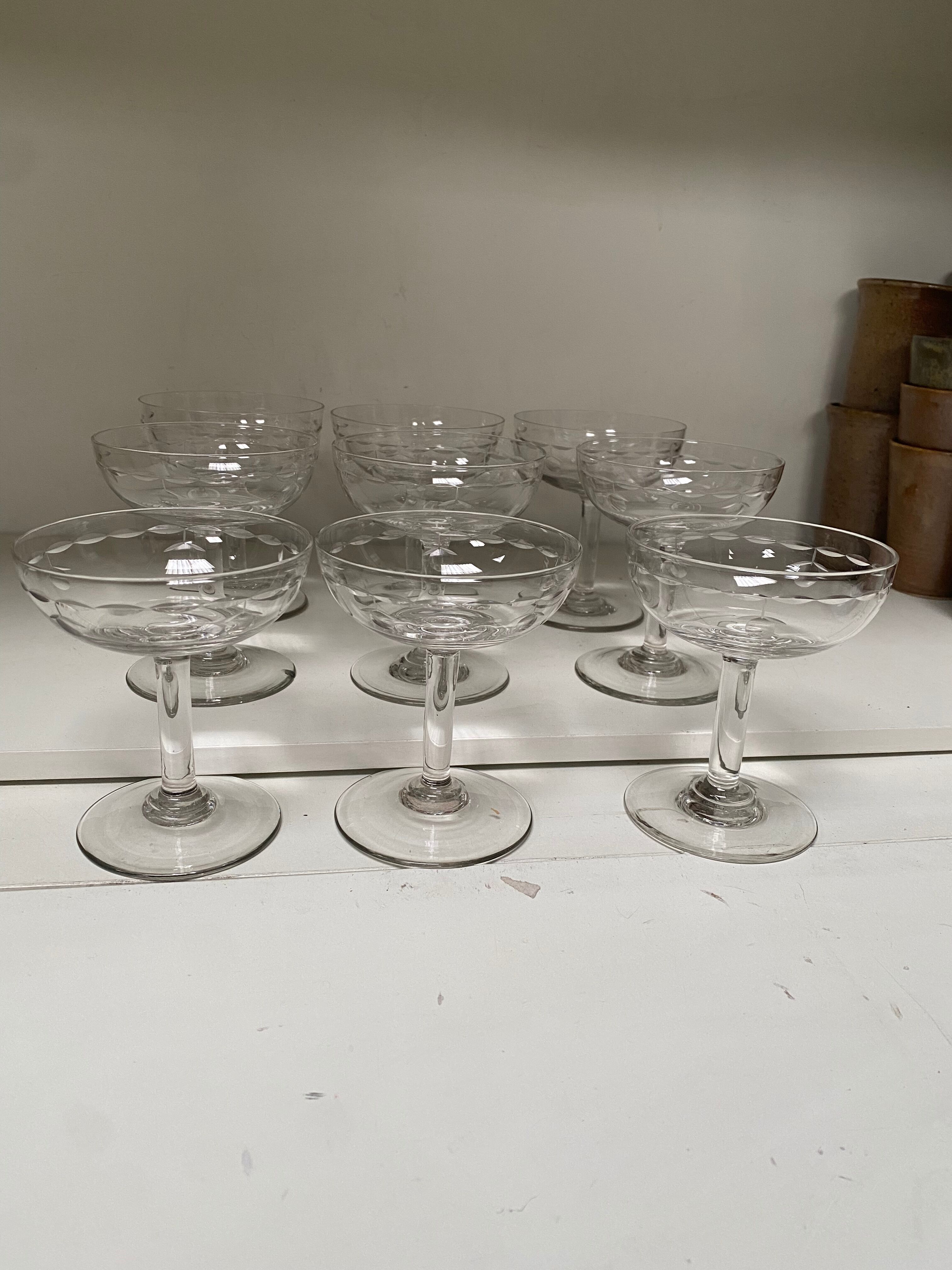 Set of 9 engraved champagne glasses