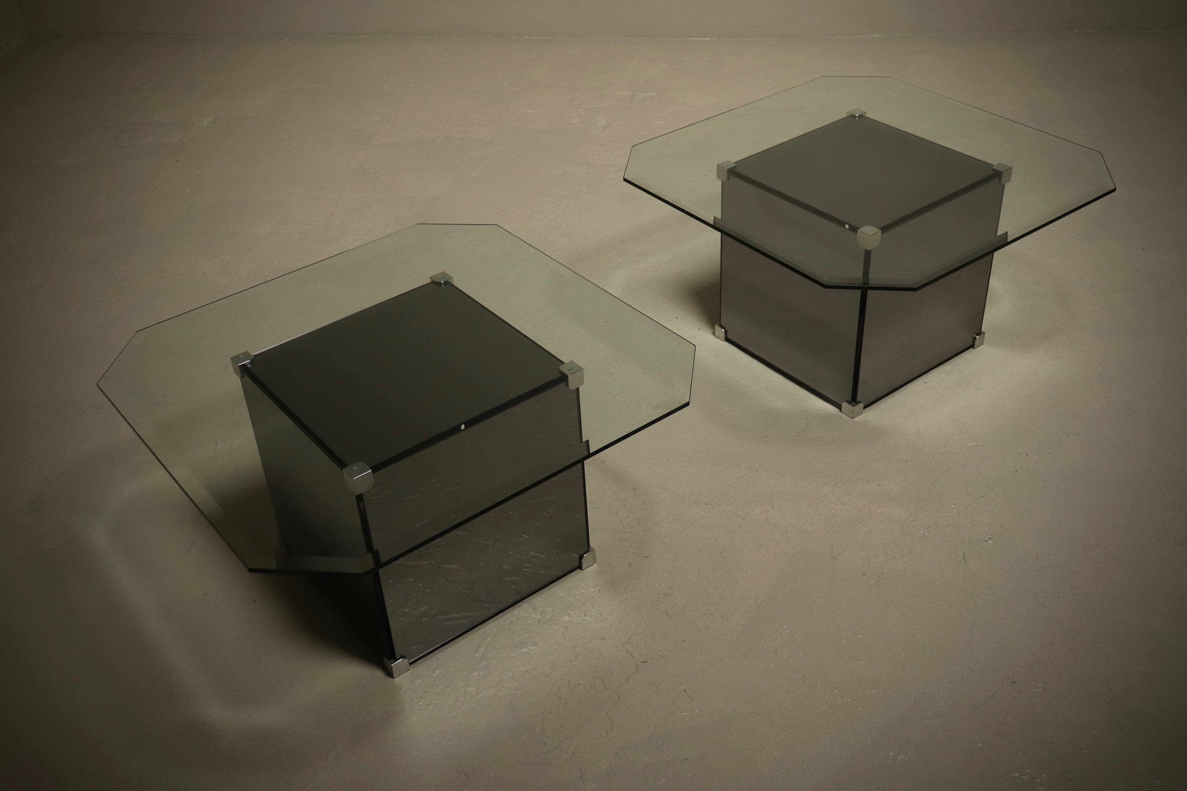 Pair of Mirrored Glass Coffee Tables 1980s