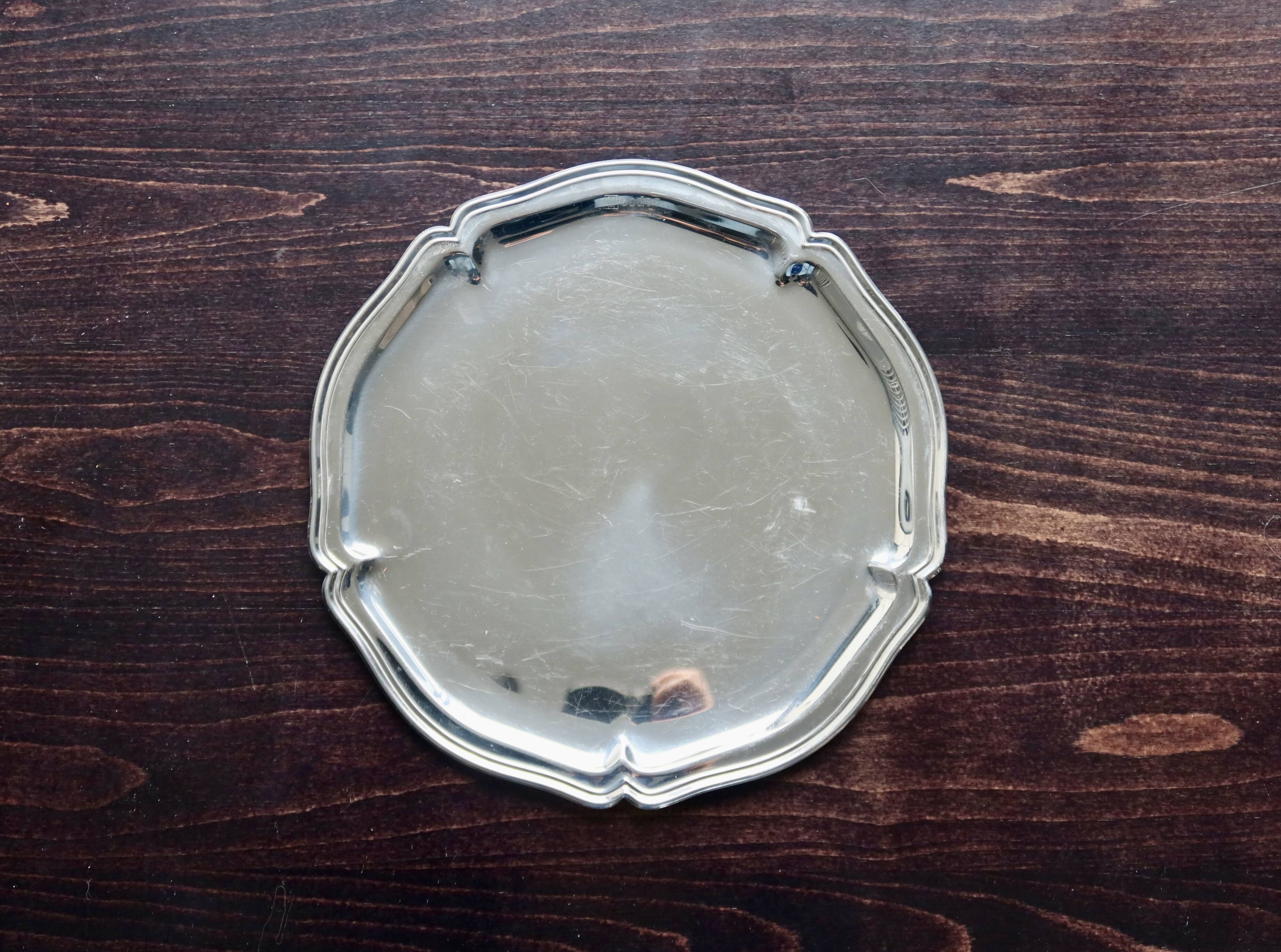 Vintage round tray in shiny silver metal - Bistro style