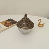 Vintage chiseled glass and tin candy box