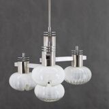 1970s Chrome Plated Chandelier with Murano Glass , Italy