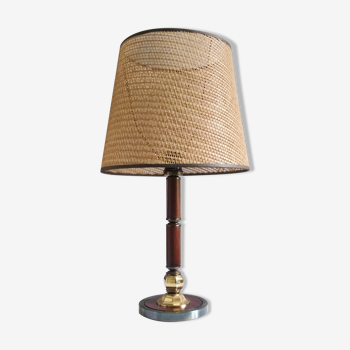 Wooden lamp and wicker lampshade, 1970