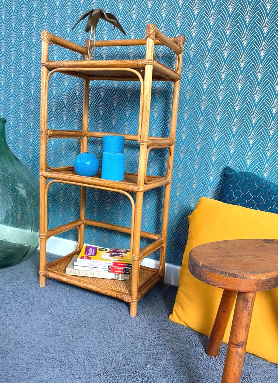 Vintage wicker and rattan shelf