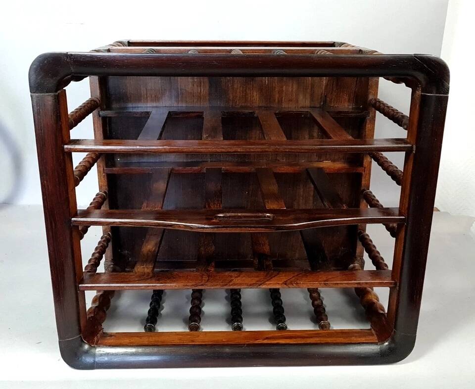 Vintage teak magazine rack with turned columns, 51x42x37 cm SD013