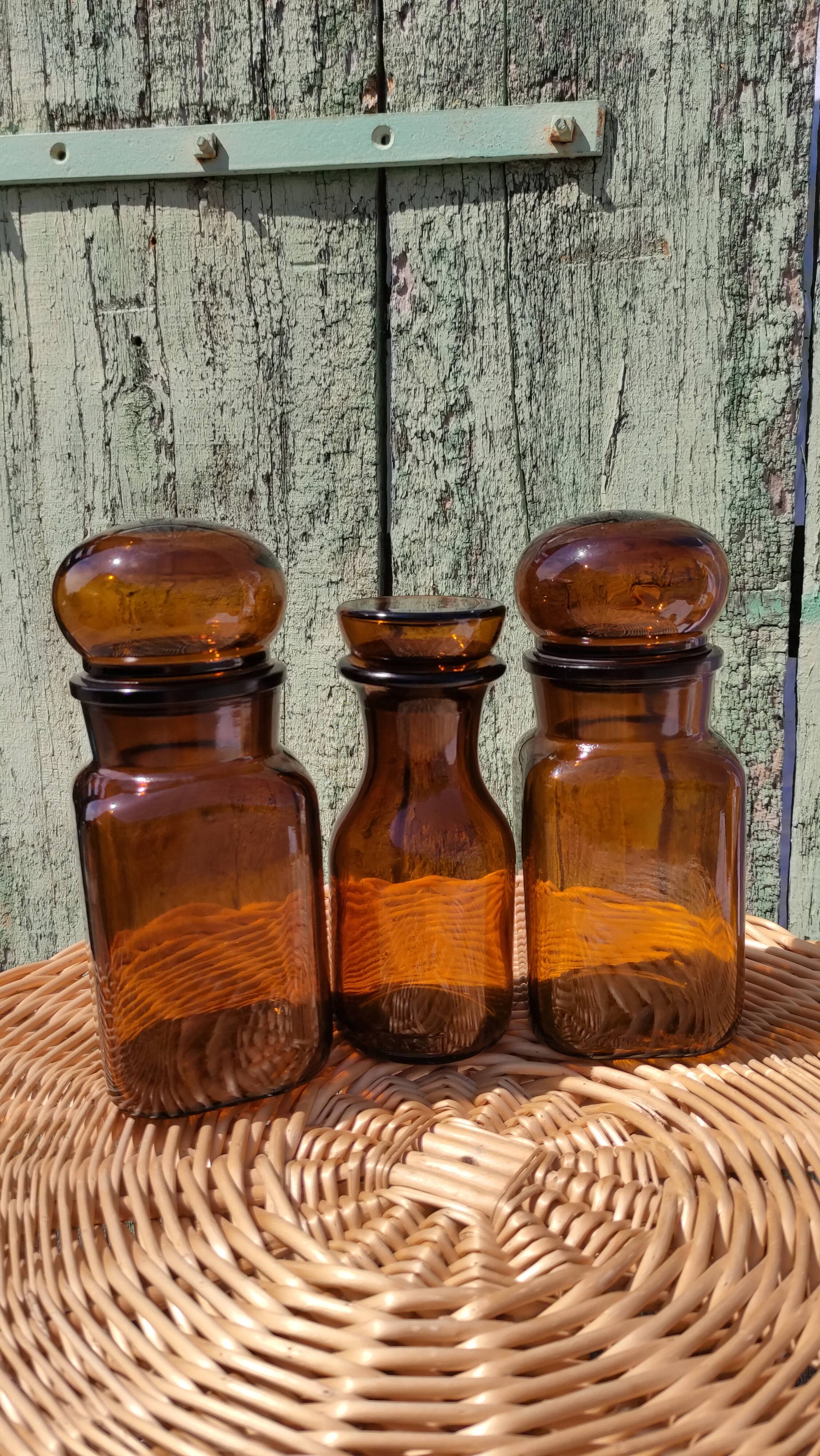 Trio de bocaux vintages style pots apothicaire
