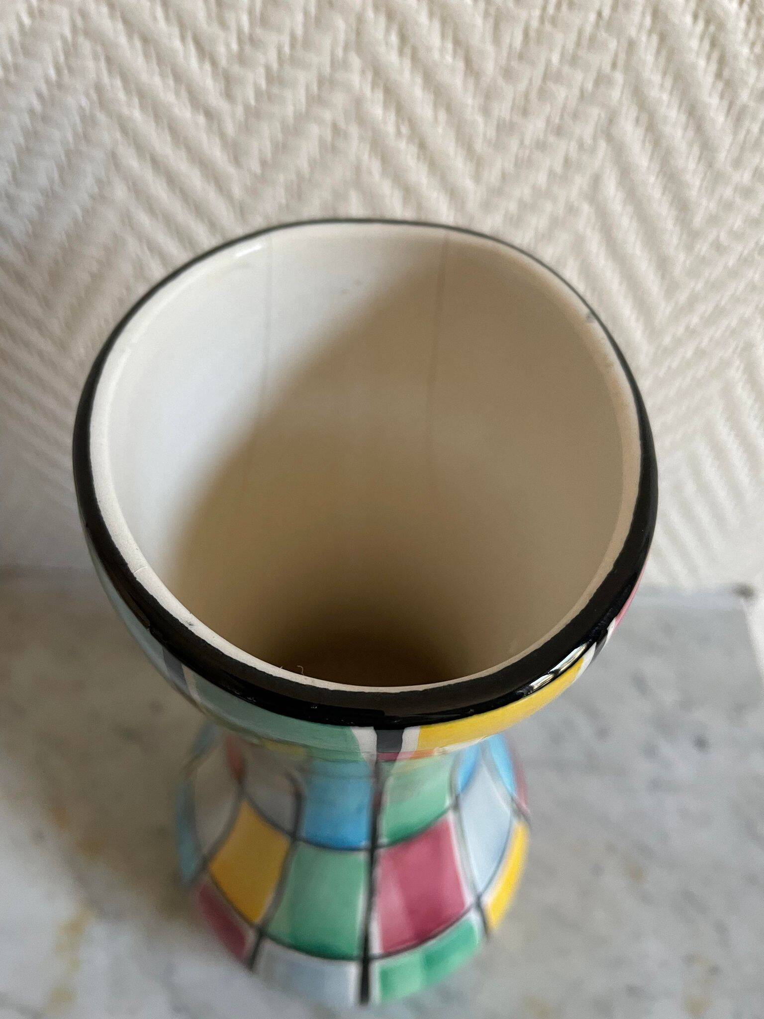 Schramberg Majolika Fabrik ceramic vase Mondrian style