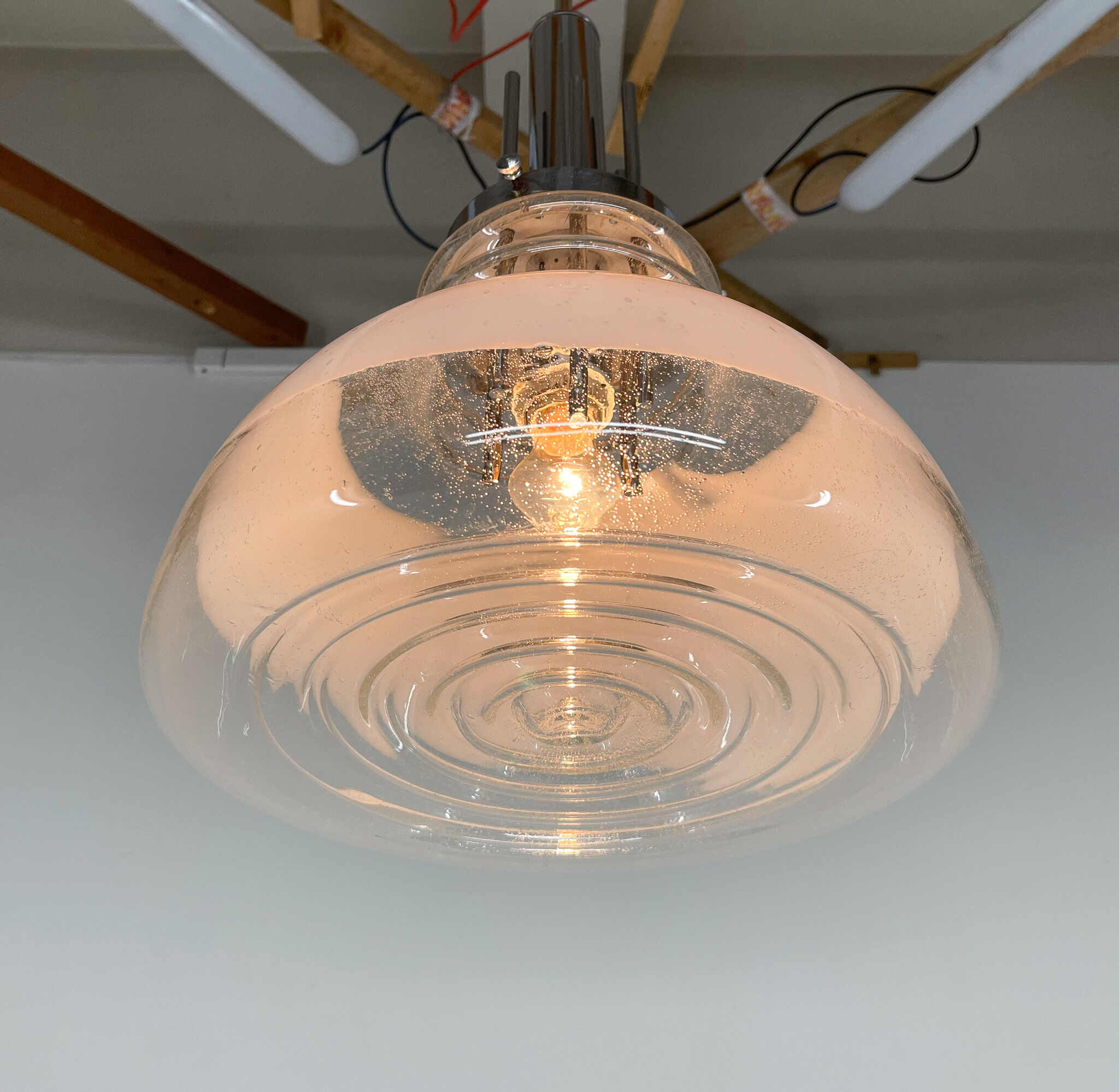 1960's Murano glass & chrome pendantby Mazzega, Italy