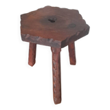 Tabouret en bois brutaliste