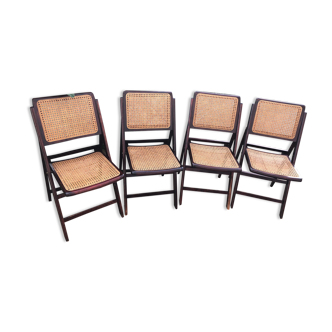 Chaises pliantes en bois et osier canné