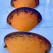3 Art Deco wall lights in marbled glass signed Cochelin France
