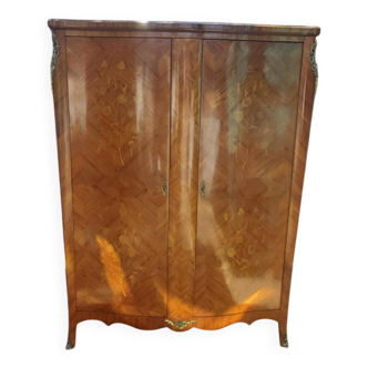 2-door wardrobe with floral marquetry from the early 20th century