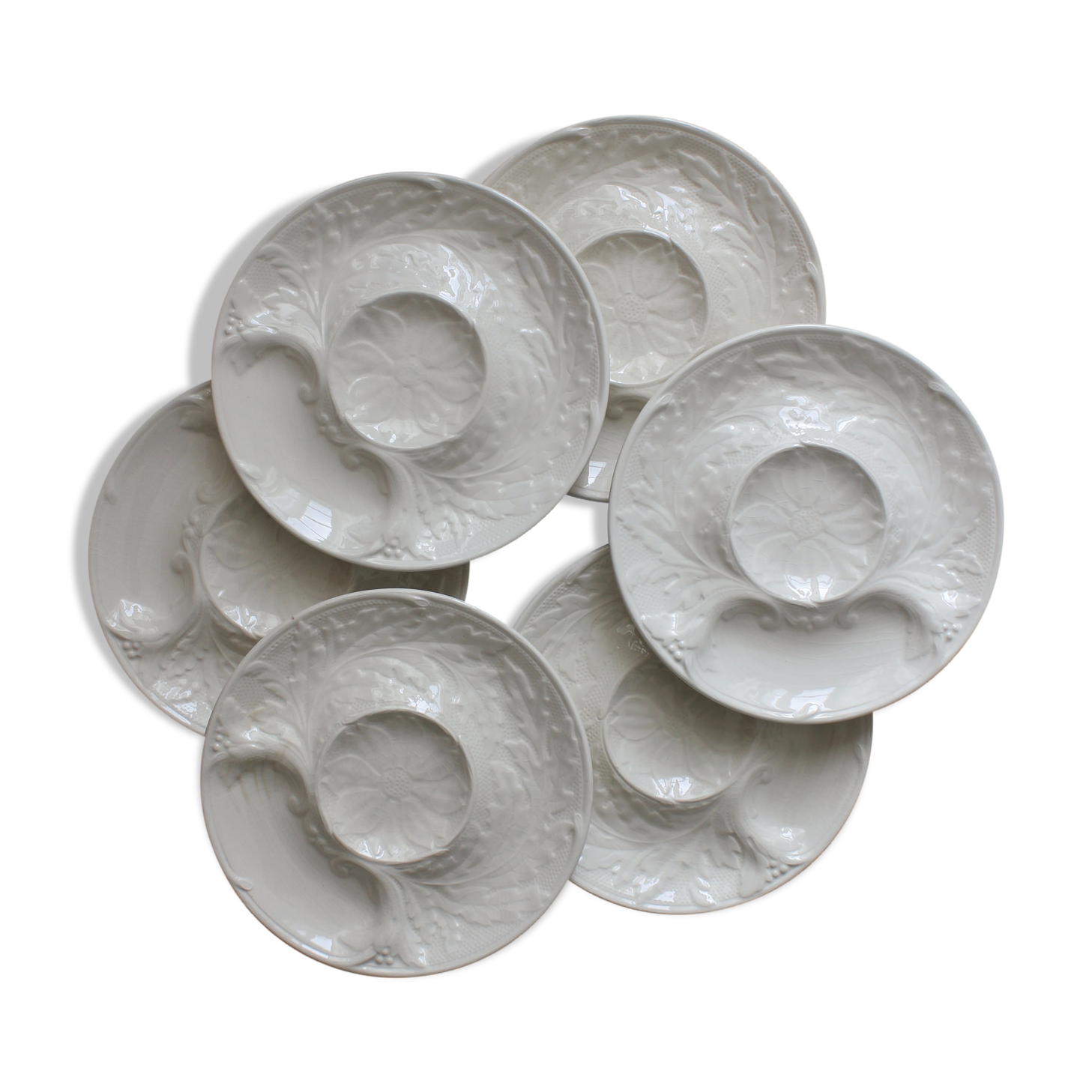 6 vintage Gien white slip earthenware artichoke plates