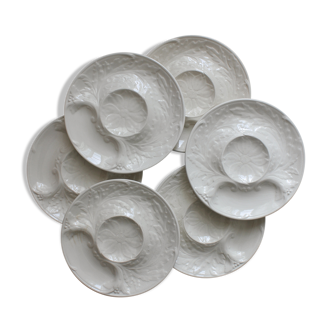 6 vintage Gien white slip earthenware artichoke plates