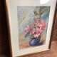 Watercolor painting m. buffeteau bouquet flowers signed & frame gilded wood vintage
