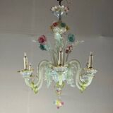 Multi-Colored Murano Glass Venetian Chandelier, Six Light Arms, Circa 1900
