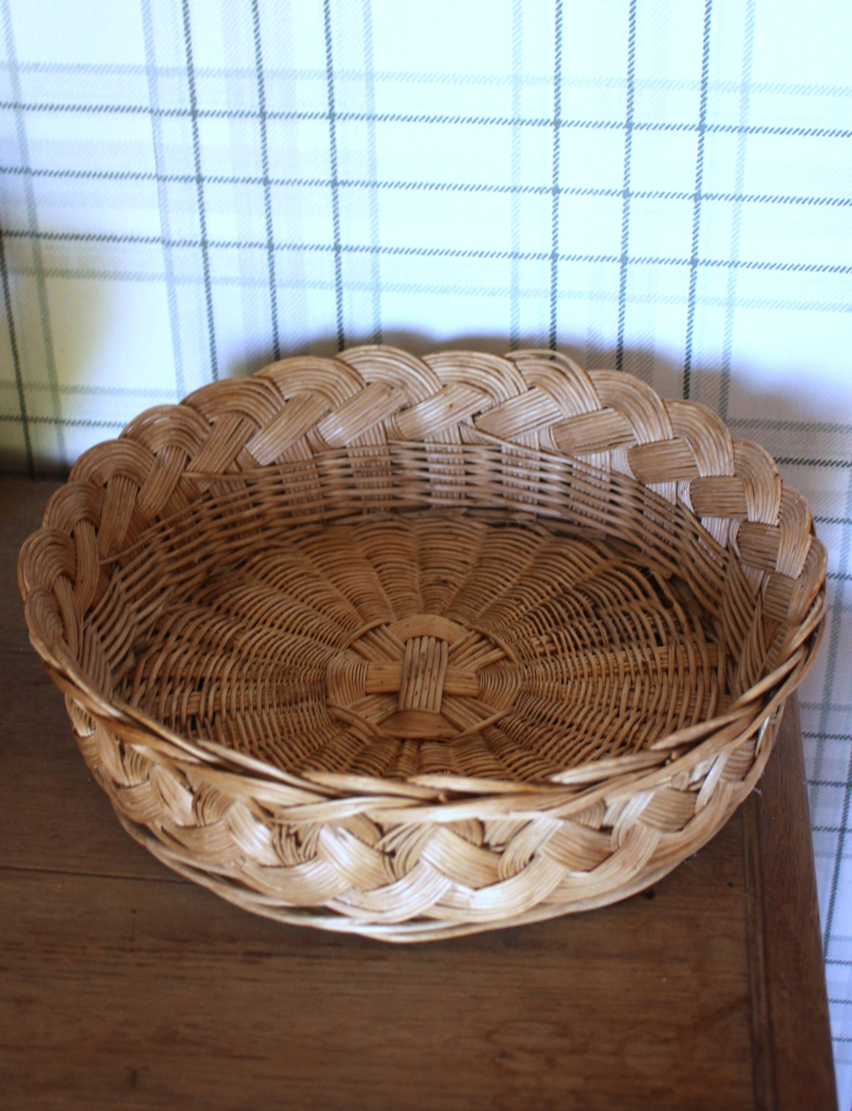 Panier Corbeille ronde osier tressage vintage