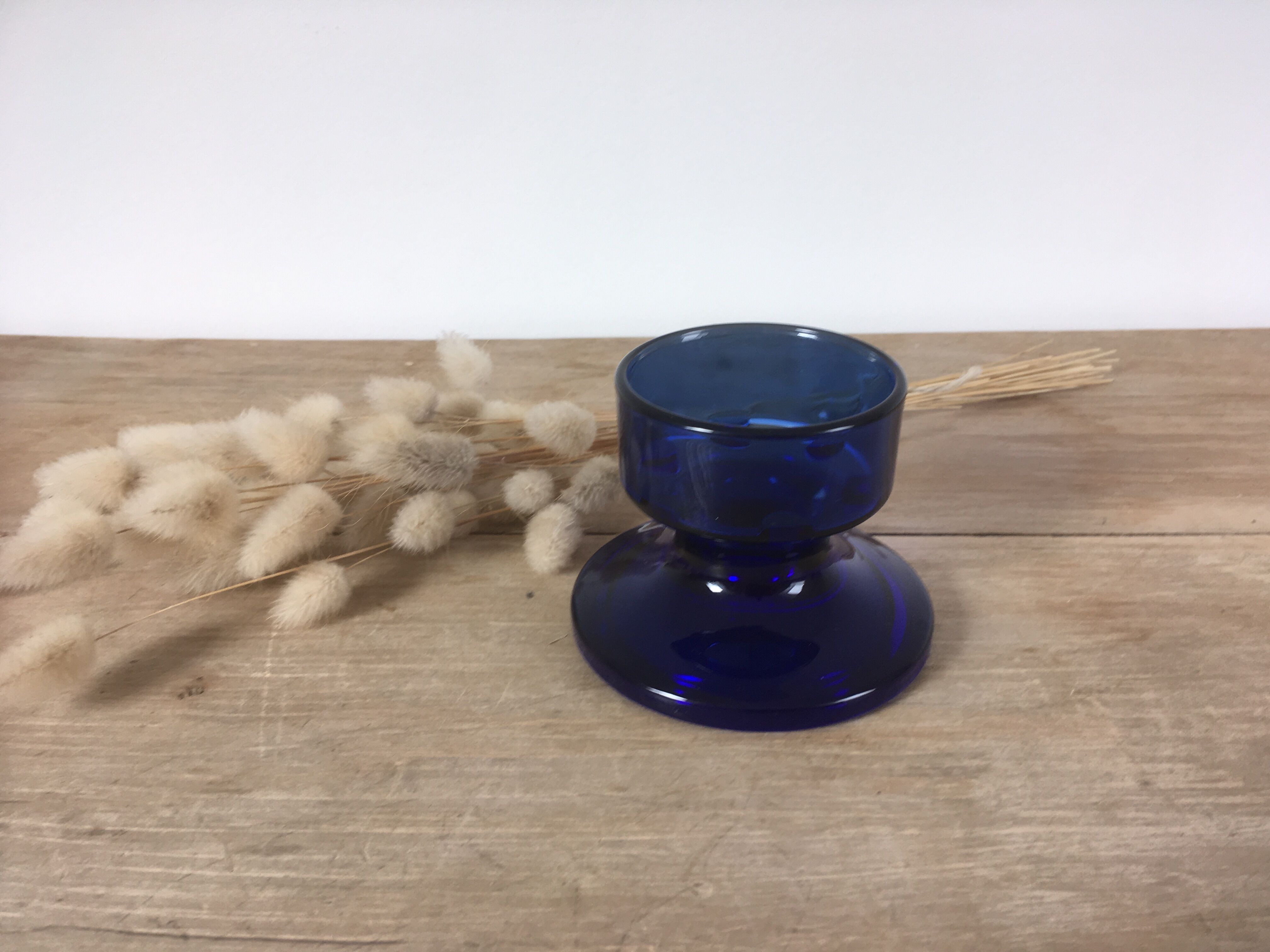 Blue glass candle holder