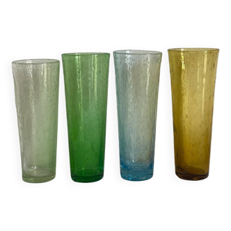 Set of 4 long drink glasses or soliflore in blown glass Biot