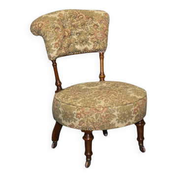 Antique Victorian Nursing Chair in Tapestry with Floral Decoration