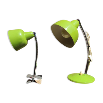 Pair of vintage 70's vintage green Aluminor lamps