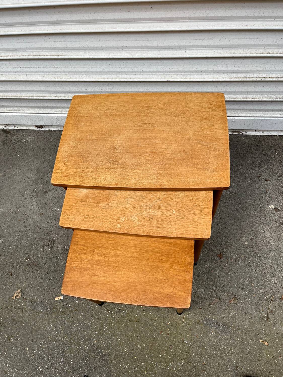 3 wooden nesting tables, 50s-60s
