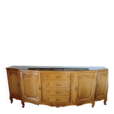 Buffet moulures coquillages en bois avec tablette en verre