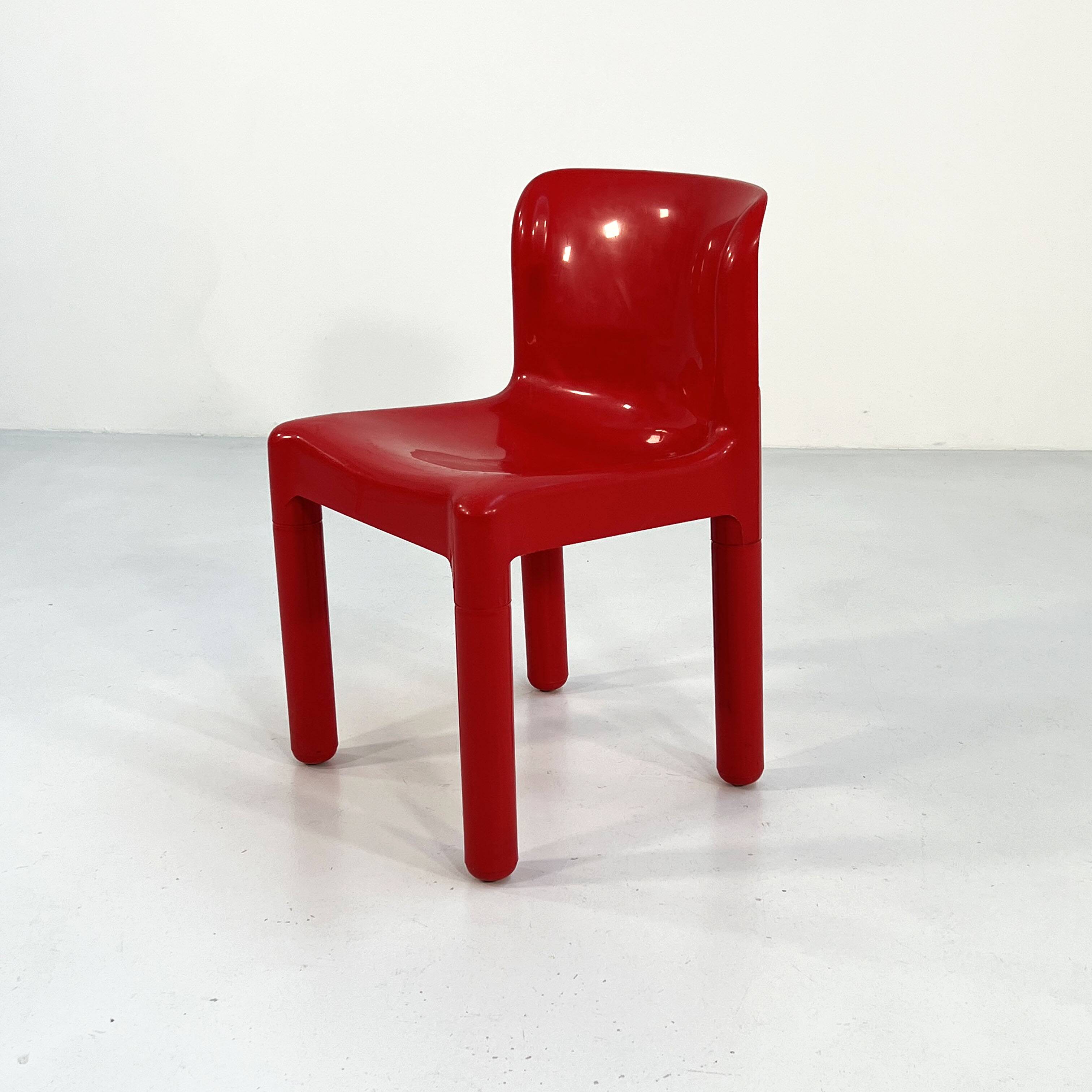 Set of 6 red chairs model 4875 by Carlo Bartoli for Kartell, 1970