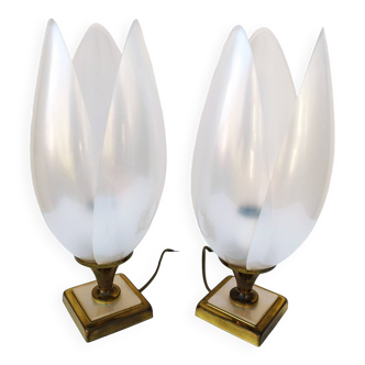 Paire de lampes tulipes Roger Rougier vintage